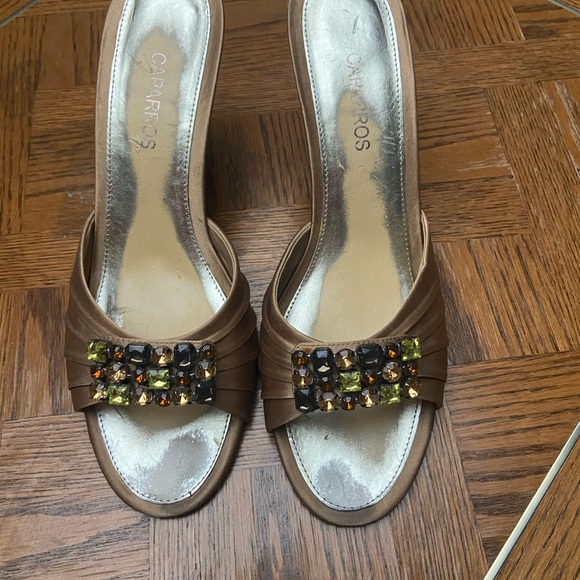 Caparros bronze silk high heel sandals with rhinestones size 8.5 Worn on… - Picture 13 of 13